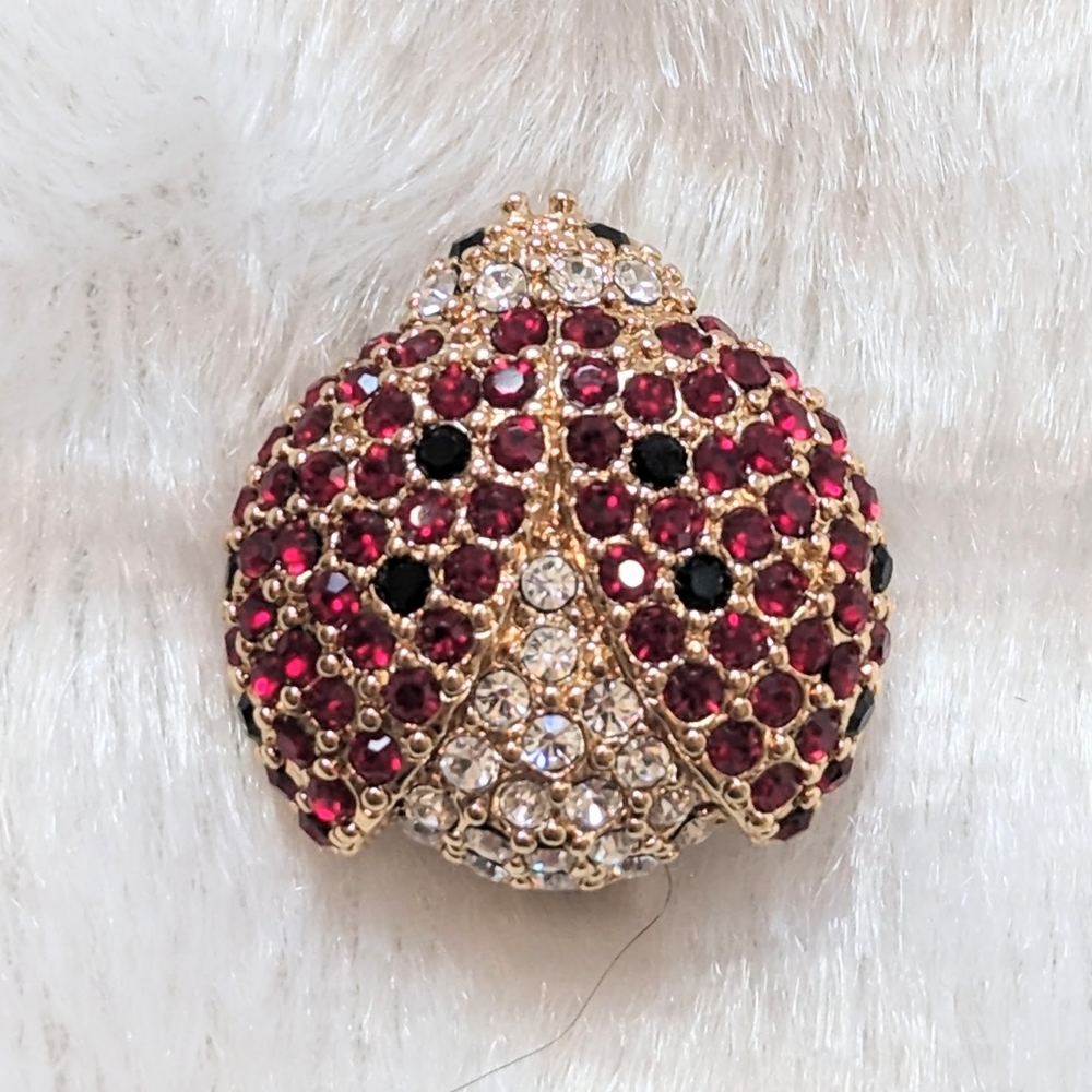 Red Black Gold Rhinestone Ladybug Brooch